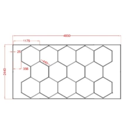 Oświetlenie Hexagon LED plaster miodu 2440 x 4850 mm do studia detailingowego i garażu
