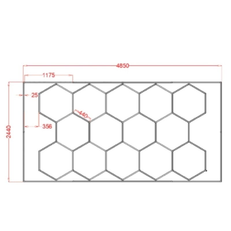 Hexagon LED korio apšvietimas 2440 x 4850 mm detailing studijai ir garažui 1