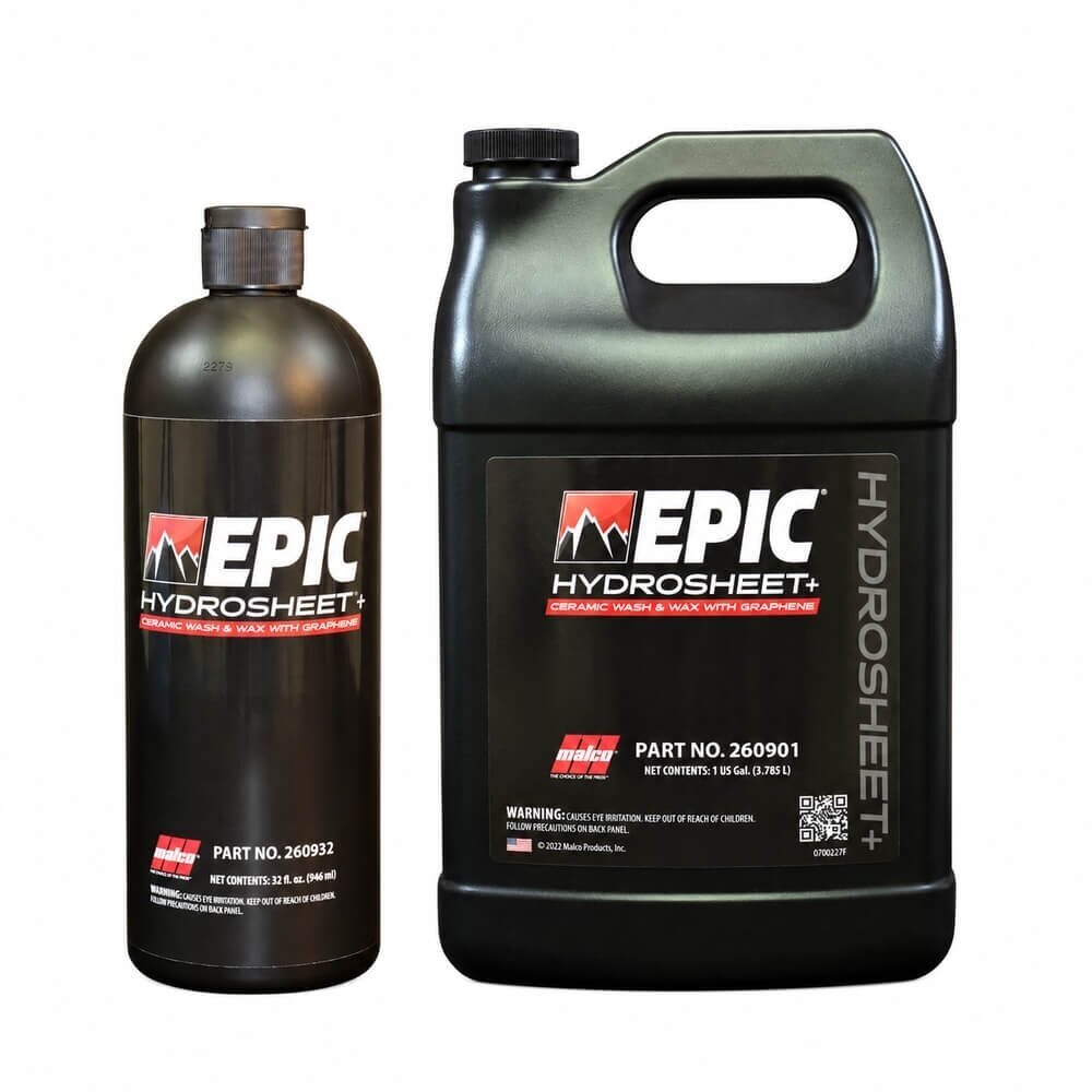 MALCO EPIC HYDROSHEET+ GRAPHENE WASH & WAX shampoo for ceramic-coated vehicles 1:128