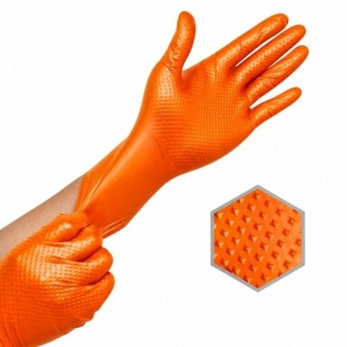 Nitrilo pirštinės Diamond Textured ORANGE – 100 vnt.