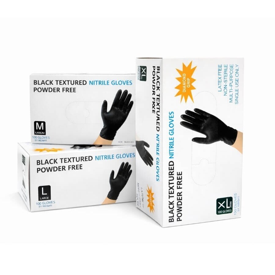 Nitrilo pirštinės Diamond Textured Black 100 vnt