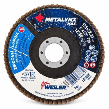 WEILER METALYNX MAX ZIRC lapelinis šlifavimo diskas 125 mm, Z40 WEILER METALYNX MAX ZIRC lapelinis šlifavimo diskas 125 mm, Z40